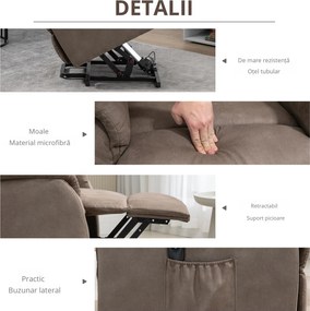 HOMCOM Fotoliu Ridicare Persoane Rabatabil 150° max cu Telecomanda si Suport pentru Picioare, 75x93x110 cm, Maro | Aosom Romania