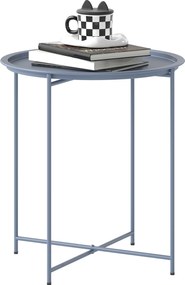 Outsunny Măsuță Rotundă Măsuță de Supliment Blat Detașabil cu Margine Ridicată Picioare Pliabile din Metal Ø46x50cm Albastru-Gri | Aosom Romania