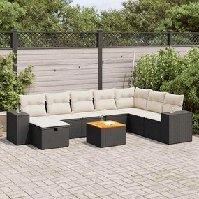 3325885 vidaXL Set mobilier de grădină cu perne, 9 piese, negru, poliratan