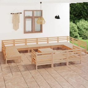 Set mobilier de gradina, 14 piese, lemn masiv de pin Maro, 1