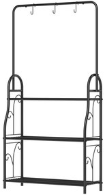 Outsunny Etagere à fleurs 3 niveaux suport de plante pentru interior și exterior din metal 3 cârlige 75 x 25 x 137 cm negru | Aosom Romania