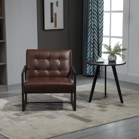 Fotoliu Stil Industrial Matlasat cu Nasturi, Mobilier Modern Fotoliu scaun din metal si PU, 62x74x78cm Maro HOMCOM | Aosom RO