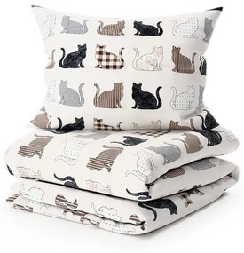 Lenjerie de pat din bumbac Renforce PATTERNED CATS bej Dimensiune lenjerie de pat: 2 buc 70 x 90 cm | 200 x 220 cm