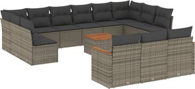 vidaXL Set mobilier de grădină cu perne, 14 piese, gri, poliratan