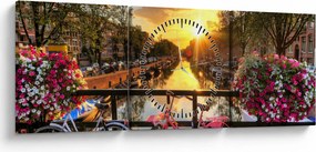 Tablou - Răsărit de soare la Amsterdam (cu ceas) (90x30 cm)