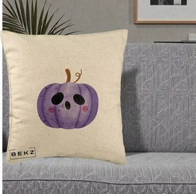 Perna Decorativa Dovleac Halloween Mov Kawaii, 40x40 cm, Bej, Husa Detasabila, Perna Inclusa, BEKZ®