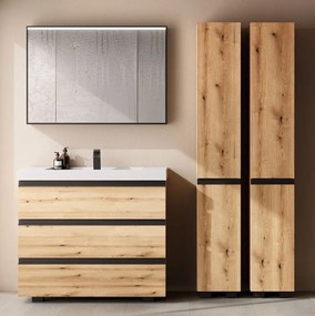 Set mobilier baie (masca suspendata cu 2 sertare si lavoar) Kolpa San Harmony 90x48xH61, stejar natur