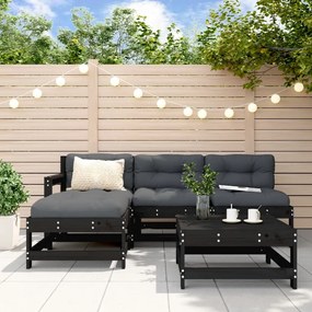 3186057 vidaXL Set mobilier de grădină cu perne, 5 piese, negru, lemn masiv