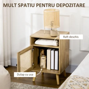 HOMCOM Set 2 Noptiere Moderne cu Dulap și Raft Deschis PAL Ratan MDF pentru Dormitor și Living 39x35x60 cm | Aosom Romania