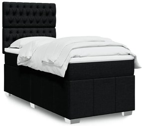vidaXL Pat box spring cu saltea, negru, 100x200 cm, textil