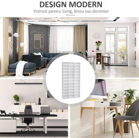 HOMCOM Bibliotecă CD de perete cu 24 de rafturi reglabile, 130,5x89x20 cm, alb | Aosom Romania