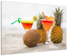 Tablou cu ananas și pahare pe plajă (90x60 cm)