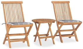 vidaXL Set mobilier exterior pliabil cu pernă, 3 piese, lemn masiv tec