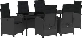 vidaXL Set de masă pentru grădină cu pernă 7 pcs Negru poliratan
