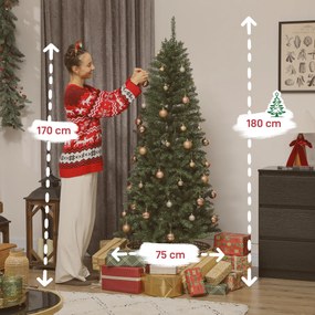 HOMCOM Pom de Crăciun Artificial de 180 cm cu Lumini Incorporate Albe și Colorate în 9 Moduri și 899 Crengi Ignifuge, Brad de Crăciun Dens și Realistic cu Bază Metalică Pliabilă pentru Acasă | Aosom Romania