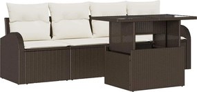 vidaXL Set de canapele pentru grădină cu pernă 5 pcs Maro Poli Rattan