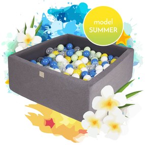 Piscina uscata cu 500 de bile (transparent, verde deschis, blue, galben, alb) MeowBaby  , Summer, 90x90x40 cm, Gri inchis