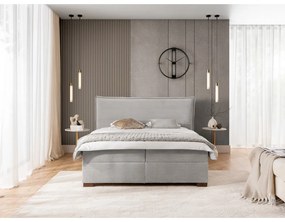 Pat boxspring gri deschis cu spațiu de depozitare 160x200 cm Lysa – Ropez