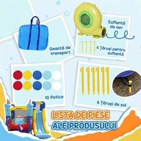 Castel Gonflabil 4 in 1 Outsunny pentru Copii de la 3 la 8 ani cu Tobogan, Trambulina, Piscina si Pompa inclusa, 265x260x200cm | Aosom Romania