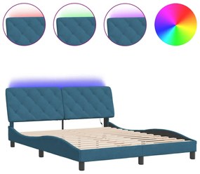3213865 vidaXL Cadru de pat cu lumini LED, albastru, 160x200 cm, catifea