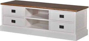 Comodă lemn masiv alb Emily TV /Maro, 145 × 50 × 50 cm