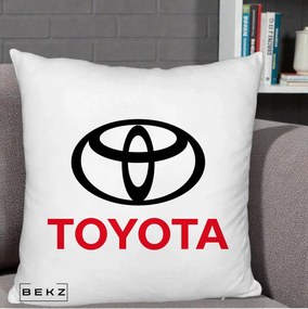 Perna Personalizata cu emblema Toyota, 40x40 cm, Alb Pufos, Husa Detasabila, Perna Inclusa, BEKZ®