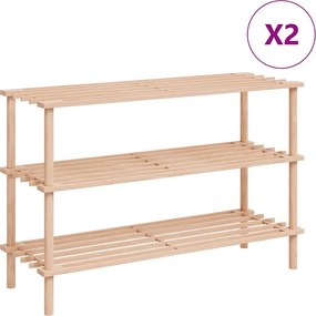 vidaXL Raft de pantofi cu 3 niveluri, 2 buc., lemn masiv de brad