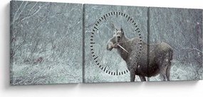 Tablou - Elan într-o pădure înzăpezită (cu ceas) (90x30 cm)