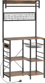 HOMCOM Scaffale Bucătărie Con Prize E Led, Struttura In Oțel, Marrone Rustic | Aosom Romania