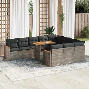 vidaXL Set canapele grădină perne 11 piese, gri, poliratan/lemn acacia