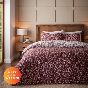Lenjerie de pat roșie din flanelă pentru pat dublu 200x200 cm Grace Floral Leaf – Catherine Lansfield