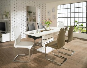 Masă extensibilă de bucătărie, alb strălucitor HG, 140-180x90 cm, MEDAN