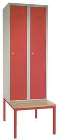 Dulap metalic cu bancheta, 60 x 85 x 185 cm, incuietoare cu cilindru, rosu - RAL 3000