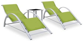 310540 vidaXL Șezlonguri de plajă cu masă, 2 buc., verde, aluminiu