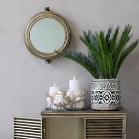 Oglindă decorativă rotundă, din alamă antichizată, H35/L42/W9 cm