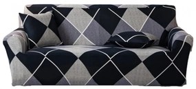 Husa elastica moderna pentru canapea 3 locuri + 1 față de perna CADOU, cu brate, negru / gri, HES3-39