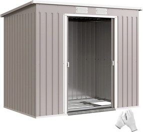 Outsunny Magazie Grădină pentru Unelte cu Acoperiș Înclinat, Metalică, Ușă Dublă și Fante de Ventilație, 213x130x172 cm | Aosom România