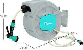 Outsunny Tabur pentru Furtun Retractabil cu Furtun de Apă 30+2 m, Rotativ la 180°, 50x23x45 cm, Verde | Aosom Romania