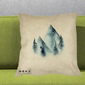 Perna Decorativa Munti Inzapeziti Acuarela Indigo, 40x40 cm, Crem, Husa Detasabila, Perna Inclusa, BEKZ®