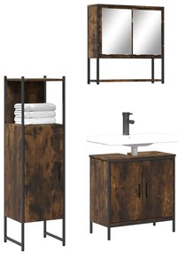 vidaXL Set mobilier de baie, 3 piese, stejar fumuriu, lemn prelucrat