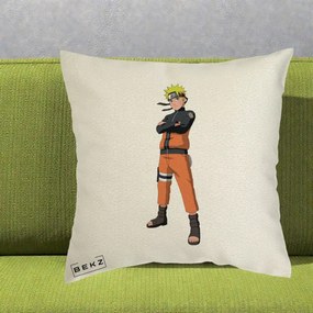 Perna Personalizata Naruto Uzumaki Portret Complet, 40x40 cm, Ecru, Husa Detasabila, Perna Inclusa, BEKZ®