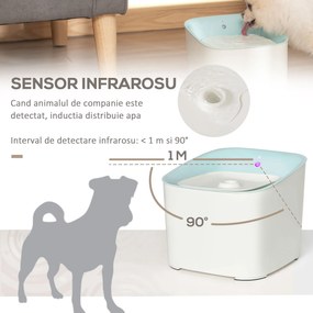 PawHut Fântână pentru Animale de Companie, 3 Litri, cu Filtru de Carbon, Design Compact 21x20x18cm, Ideal pentru Câini și Pisici | Aosom Romania