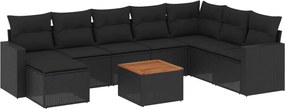 vidaXL Set mobilier de grădină cu perne, 9 piese, negru, poliratan