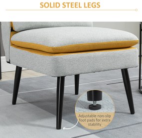HOMCOM Fotoliu de design tapitat cu picioare de otel, fotoliu modern din material gri si galben, 58x75x85cm | AOSOM RO