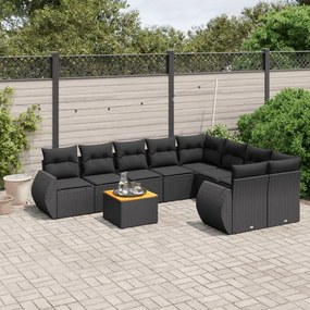 3257259 vidaXL Set mobilier de grădină cu perne, 9 piese, negru, poliratan