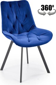Scaun rotativ K519, albastru/negru, stofa catifelata/metal, 54x63x86 c