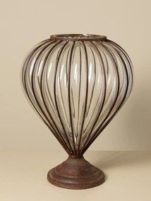 Vază din sticlă cu cadru metalic piriformă, maro, finisaj vintage, 38×28 cm, „Zéphyr"