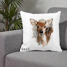 Perna Decorativa Caprioara Pui Acuarela, 40x40 cm, Alba Mata, Husa Detasabila, Perna Inclusa, BEKZ®