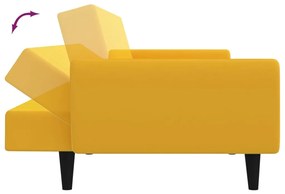 Canapea extensibila 2 locuri, cu taburet, galben, catifea Galben, Cu scaunel pentru picioare