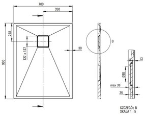 Cadita dus compozit slim gri 90x70 cm Deante Correo 900x700 mm, Gri